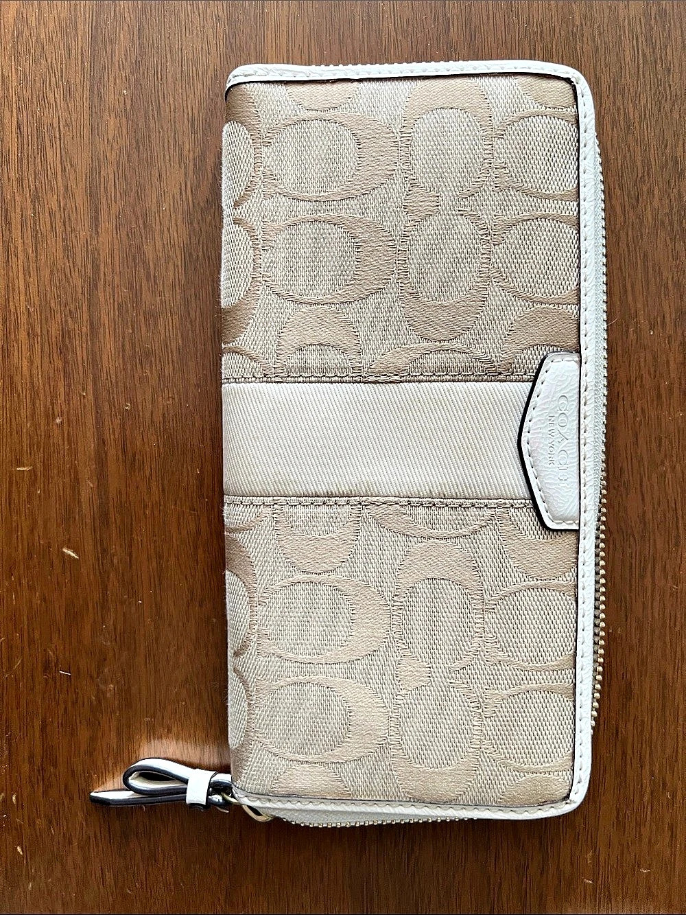 Coach Long Zip Around Wallet In Signature Canvas Beige